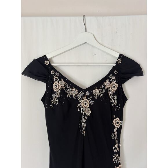 VTG R&M Richards Dress 8 Beaded Mesh Floral Black Boho Whimsical Goth Fairy Y2K - Picture 5 of 12